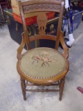 Antique Ornate Side Chair w/ Needle Point Cushion