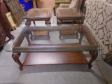 Gorgeous Ornate 3pc Glass Top Coffee & End Table Set