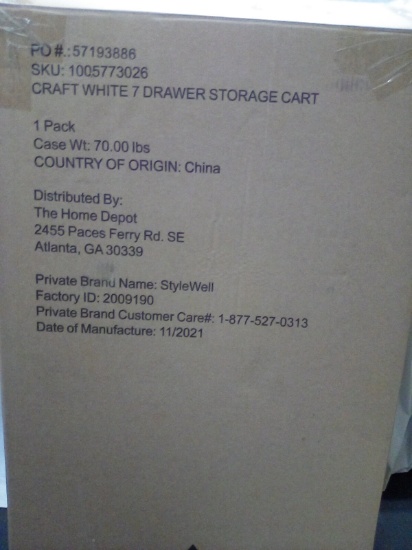 StyleWell White Craft 7 Drawer Storage Cart- PO# 57193886
