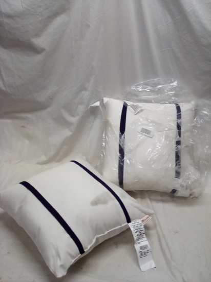 Pair of Sunbrella 18"x18" White and Navy Throw Pillows