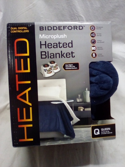 Biddeford Navy Blue Dual Digital Control Heated Queen Microplush Blanket