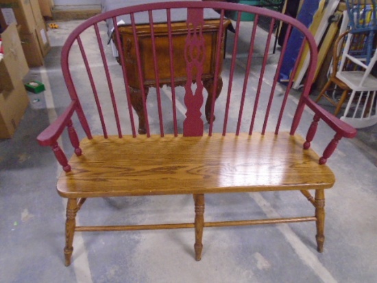 Beautiful Solid Oak Painted Back Bench