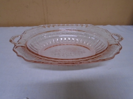 Pink Depression Glass Double Handled Oval Bowl