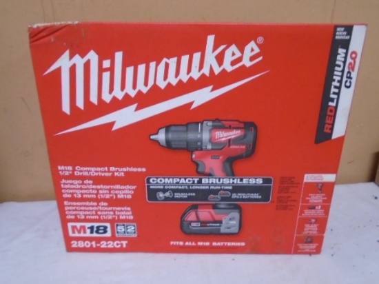 Milwaukee M18 Compact 1/2in Drill Driver w/ 2 Batteries-Charger-Carry Bag