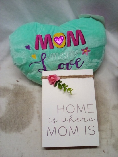 Mothers Day Gift Lot- Plush Heart and Stand Alone Décor Signage