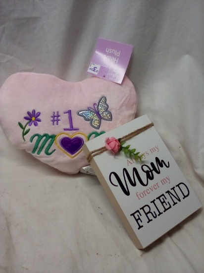 Mothers Day Gift Lot- Plush Heart and Stand Alone Décor Signage