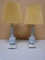 Matching Pair of Marble Bas Satin Glass Bedroom Lamps