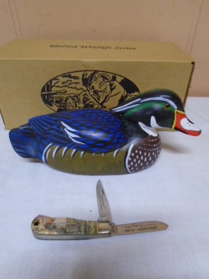 1993 Limited Edition 1 of 7500 Numbered United Wildlife Series Wooden Duck & Knife Set