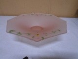 Vintage Pink Frosted Satin Glass Hand Painted Bowl