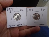 1953 S Mint & 1958 Silver Rosevelt Dimes