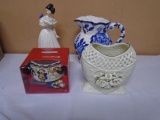 4pc Porcelain & Ceramic Group of Décor Items