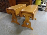 2 Matching Solid Oak Drop Leaf Side Tables