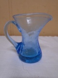 Blue Art Crackle Glass Pitcher
