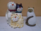 Cat Cookie Jar & Cat Figurine