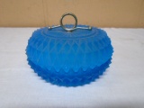 Vintage Indiana Glass Blue Frosted Diamond Covered Candy Dish