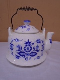 Vintage White & Blue Porcelain Tea Pot