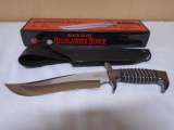 United Cutlery Gil Hibben Designed Black Silver Highlander Bowie knife w/ Sheave