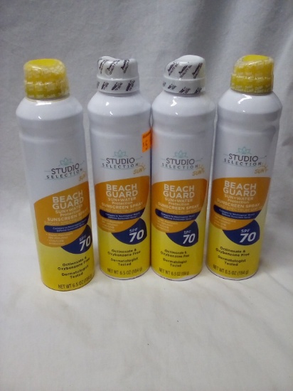 4 Studio Selection 6.5Oz Bottles of 70SPF Beach Guard Sun/Water Protection