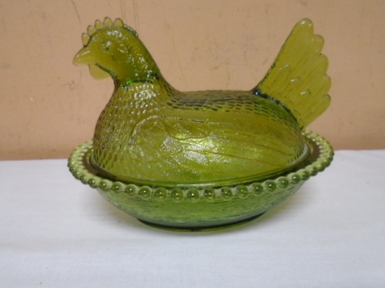 Vintage Indiana Glass Green Glass Hen on the Nest