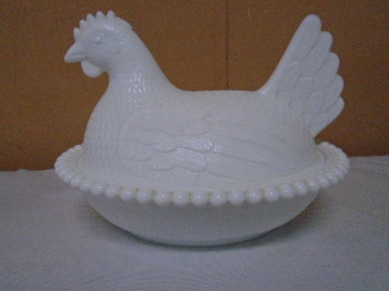 Vintage Indiana Glass Milk White Hen on the Nest