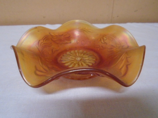 Vintage Northwood Poppy Variant Marigold Carnival Fluted Bowl