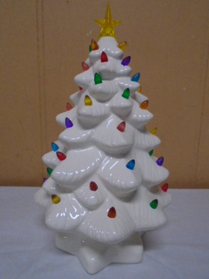 Lighted White Ceramic Christmas Tree