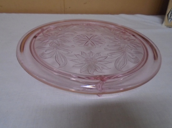 Jeanette Glass Sunflower Pattern Pink Depression Glass Cake Platter