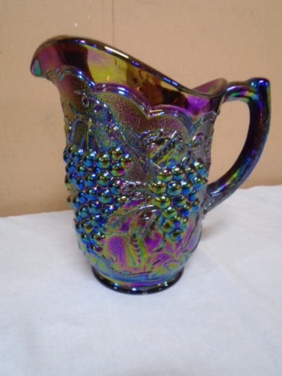 Vintage Imperial Glass Purple Iradescent Grape on the Vine Pitcher