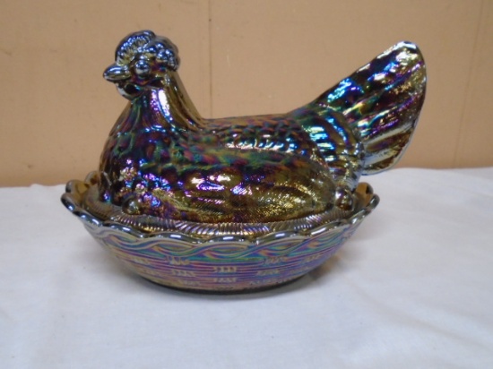 Vintage Kenton Glass Purple Iradescent Hen on the Nest