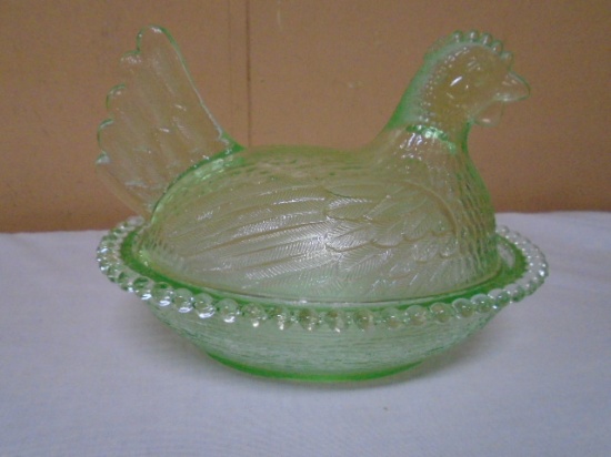 Vintage Indiana Glass Light Green Glass Hen on the Nest