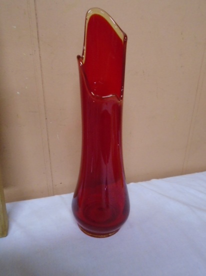 Vintage MCM Ruby Red Swung Glass Vase