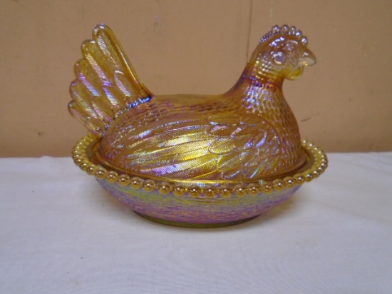 Vintage Indiana Glass Amber Carnival Hen on the Nest