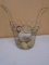 Wire Egg Basket w/5 Wooden Eggs and Ceramic Chicken