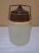 Vintage Brown Over White Crock Jar w/ Wire Bale Seal