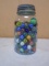 Vintage Blue Glass Atlas Qt Canning Jar Full of Marbles