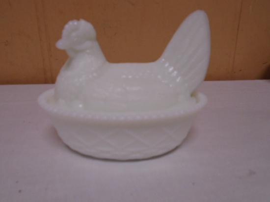 Vintage White Milk Glass Hen on Nest