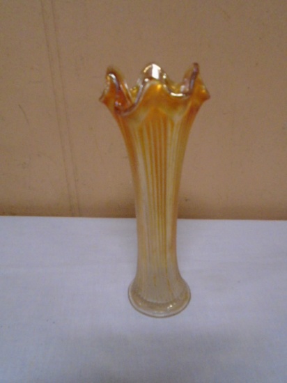 Vintage Fenton Fine Rib Marigold Swung Glass Vase
