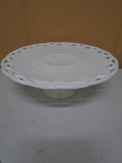 Colony Mid-Century Lace Edge Milk Glass Cake Stand