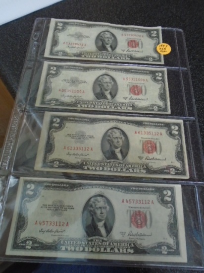 4 Pc. Group of 1953 Two Dollar Red Seal Notes