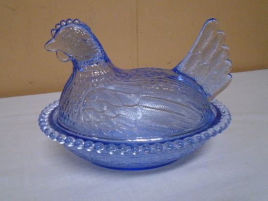 Vintage Indiana Glass Blue Glass Hen on Nest