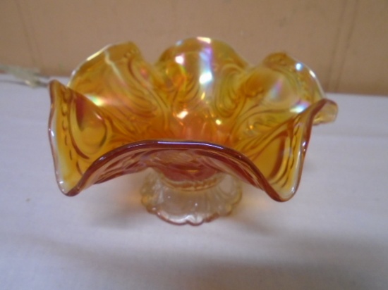 Vintage Marigold Carnival Glass Fluted Pedistal Bowl
