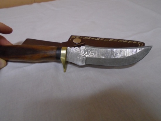 Custom Handmade Damascus Blade Knife w/ Leather Sheave