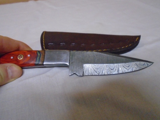 Custom Handmade Damascus Blade Knife w/ Leather Sheave