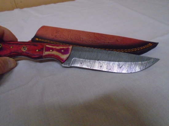 Custom Handmade Damascus Blade Knife w/ Leather Sheave