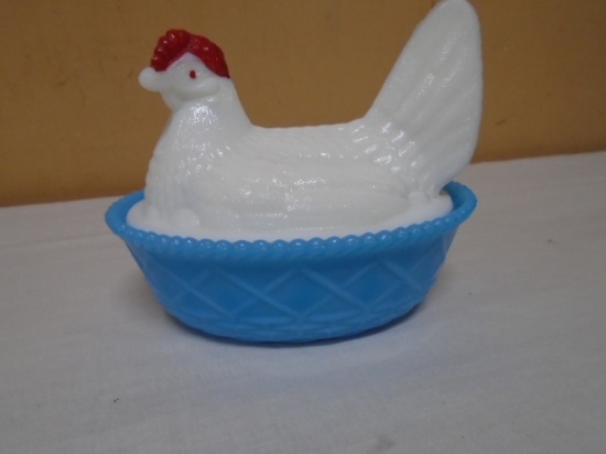 Vintage Hen on Blue Nest
