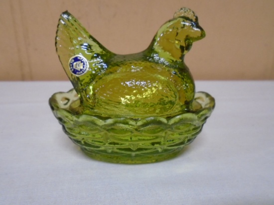 Vintage Mestmorland Green Glass Hen on Nest