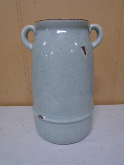 Vintage Look Glazed Pottery Double Handled Vase
