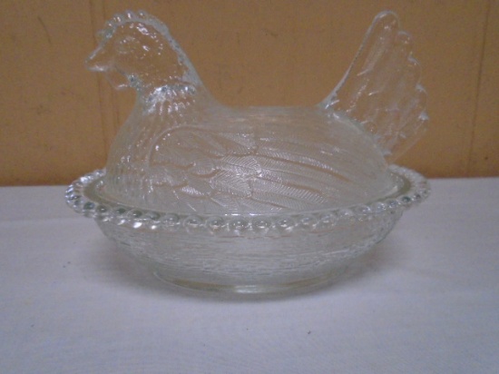 Vintage Indiana Glass Clear Hen on Nest