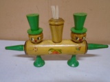 Vintage Wooden Rolling Pin Salt & Pepper Shaker w/ Toothpick Holder