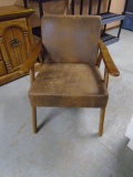 Beautiful Like New Buckskin Upholstered Wood Arm & Leg Side Chair